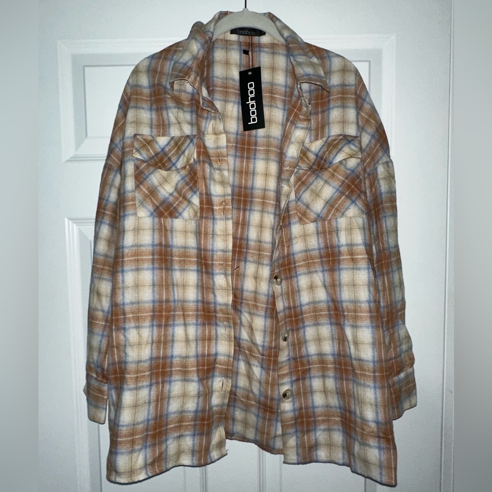BOOHOO flannel all A-lined oversize check shirt (size Small)